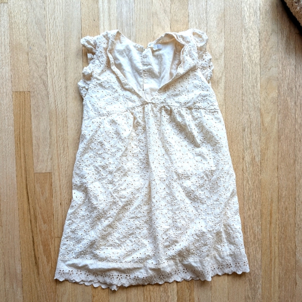 Jolt Cream Lace Eyelet Babydoll Mini Dress With Cap Sleeves (Size Medium )